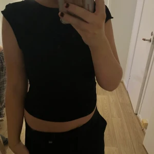 Svart kortärmad topp - Snygg svart kortärmad topp med en tight passform. Perfekt för en stilren look. Toppen är enkel och elegant, vilket gör den lätt att matcha med olika outfits.