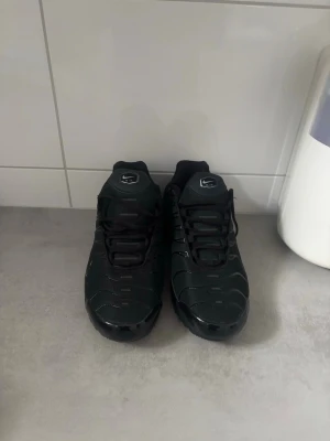 Svarta Nike Air Max Plus sneakers - ( Helt Nya oanvända) Säljer ett par svarta Nike Air Max Plus sneakers med klassisk TN-design. Skorna har mesh- och syntetmaterial, synlig Air-enhet i sulan och svarta detaljer. Perfekta för dig som gillar sportig och stilren look.