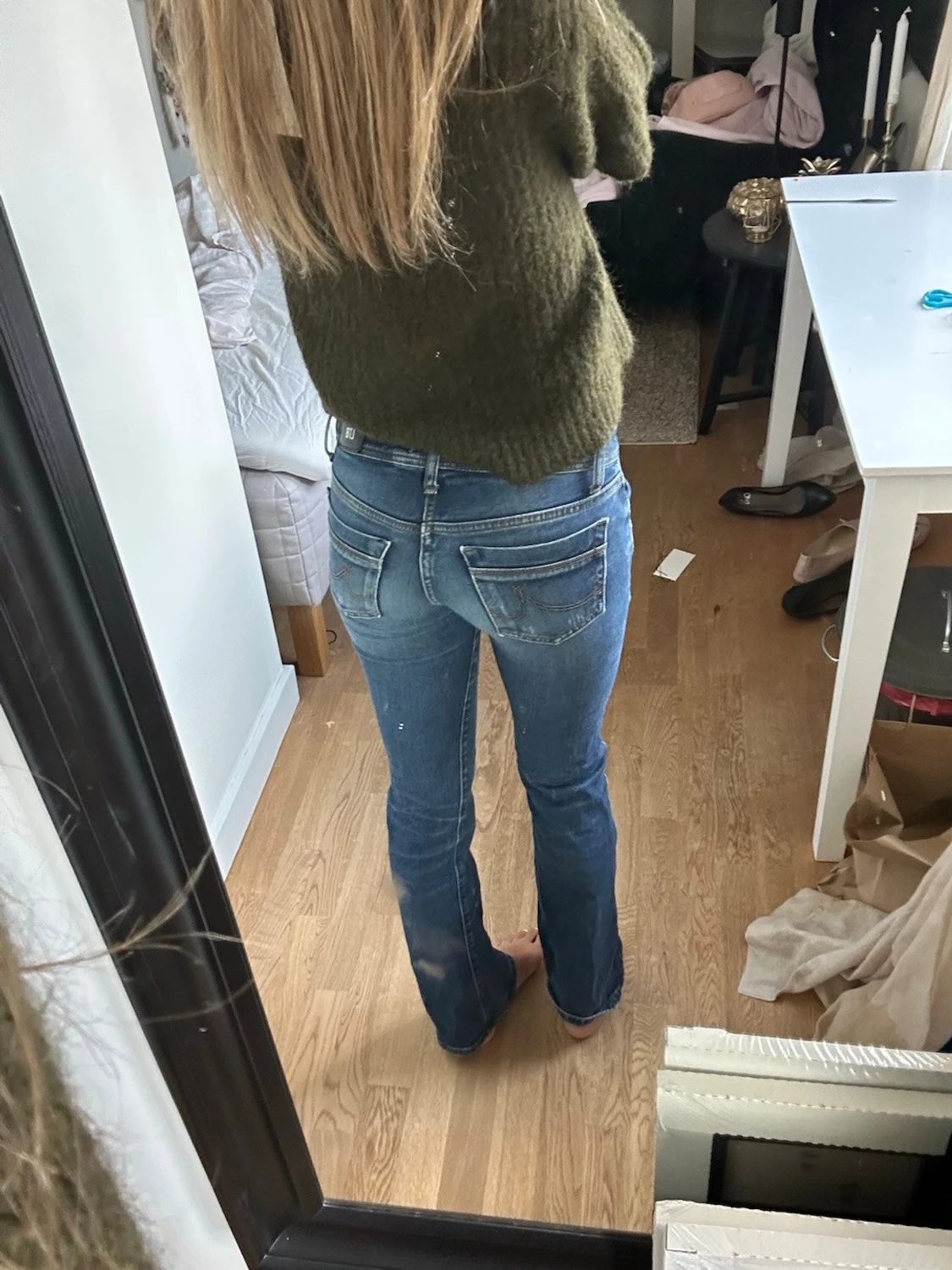 Lågmidjade blå boot cut jeans - 2
