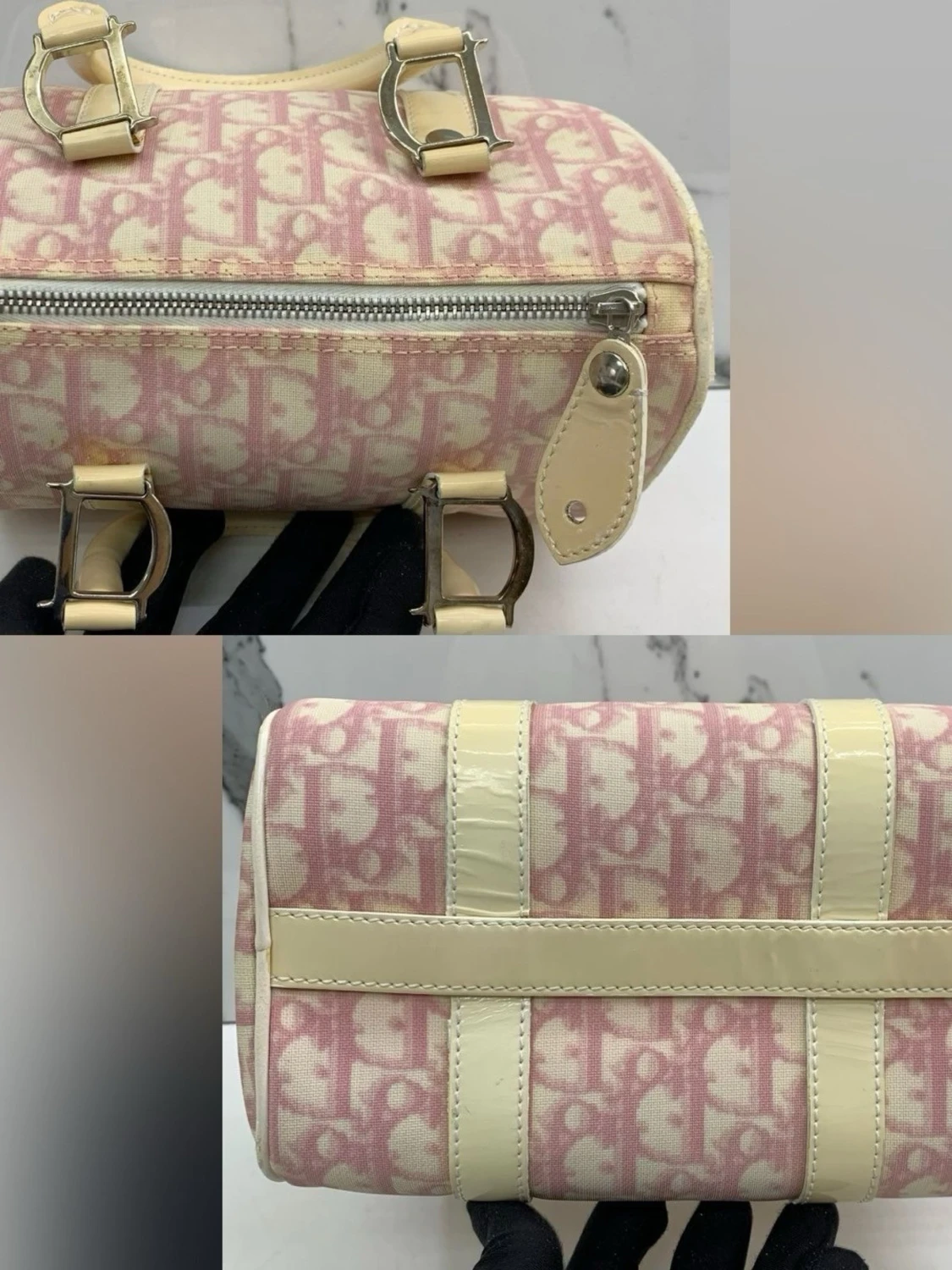 Rosa och beige monogram handväska - 2