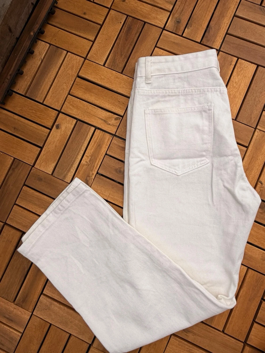 Vita raka jeans med hög midja - 5