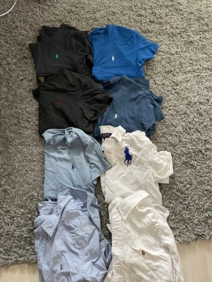 Blandade skjortor och pikéer Polo Ralph Lauren - Jag säljer 5 Ralph lauren T-shirts samt 1 pike och 2 skjotor. Inte mycket defekter kanske nåt litet hål på nån av t-shirtsen, och så har jag spillt nåt på den vita skjortan men inget mer än de, perfekt för sommaren och allt för billigt pris. De är storlekar som xs S och m men jag har alltid haft xs till S och de har passat mig. 