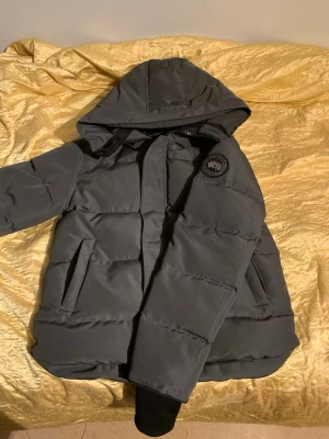 Svart pufferjacka från Canada Goose - Säljer en svart pufferjacka från Canada Goose med huva och två sidofickor. Jackan har ett stilrent svart märke på ärmen och är perfekt för kalla vinterdagar. Klassisk quiltad design och dragkedja framtill. Passar dig som vill ha både värme och stil. Tyvärr så saknas det en knapp där man stänger jackan och ett litet hål i ena fickan. Annars är den som helt ny. Sluta motbuda kommer inte sälja den för mindre än 950kr..
