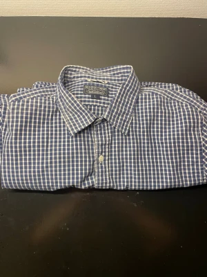 Blårutig skjorta från Polo Ralph Lauren - Klassisk blårutig skjorta från Polo Ralph Lauren i storlek L. Skjortan har vit-blå rutigt mönster, krage och knappar framtill. Tillverkad i mjuk bomull som känns skön mot huden. Perfekt för en avslappnad men ändå stilren look.