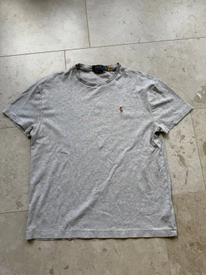 Grå t-shirt från Polo Ralph Lauren - Snygg grå t-shirt från Polo Ralph Lauren med klassisk passform och broderad logga på bröstet. Tillverkad i mjuk bomull och perfekt för en avslappnad stil. Rund halsringning och korta ärmar gör den enkel att matcha med allt.