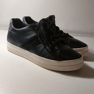 GANTSKOR AV SVART LÄDER  - Dom är andvända ungefär 1 år och är välbehålna, de är vattentätade och högglansade. Skorna är i storlek 41 och skulla passa hur bra som helst. 