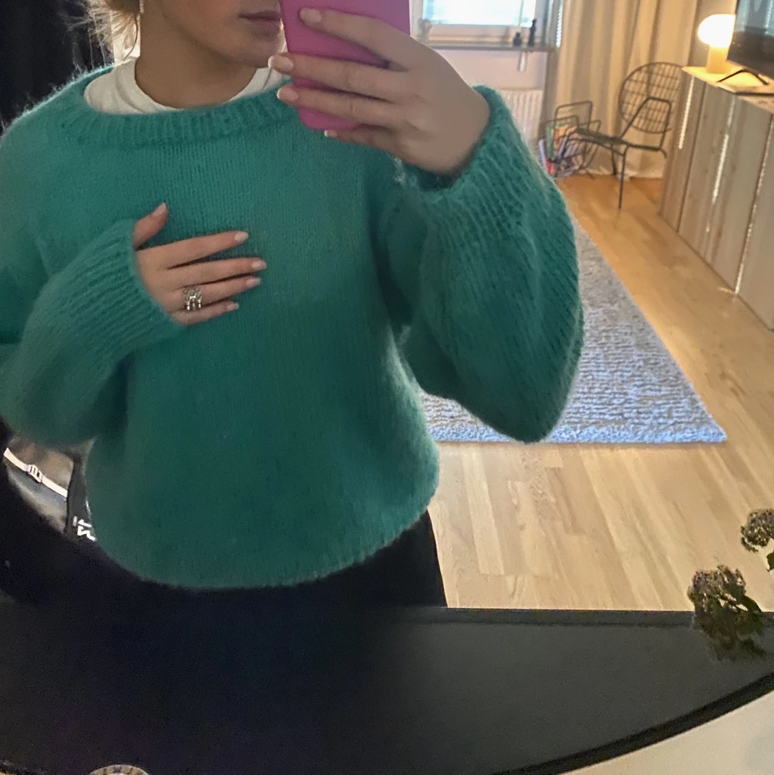 Grönblå stickad tröja💖