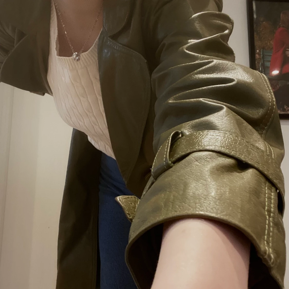 Vintage grön läderjacka! 