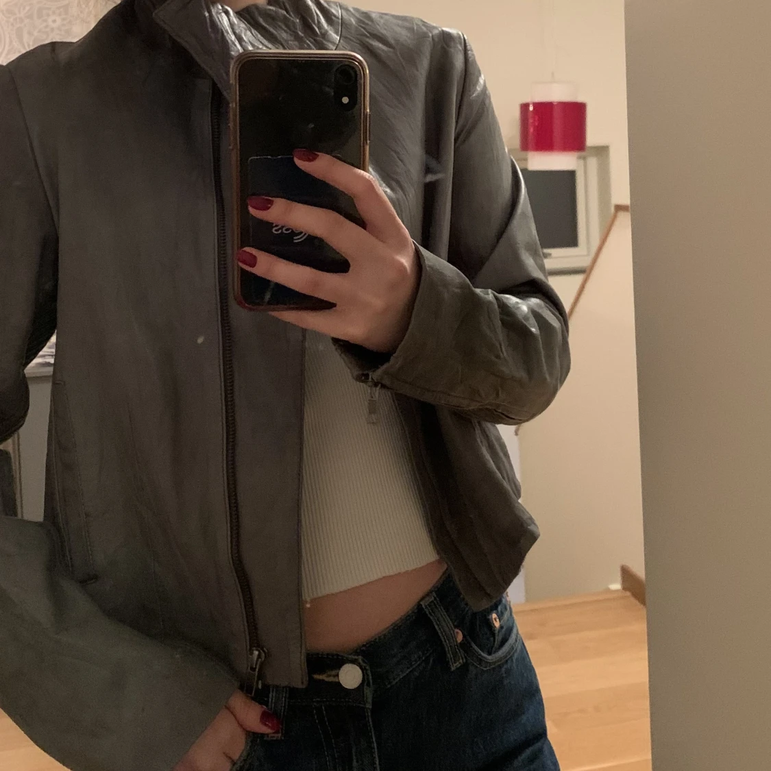 Grön skinnjacka  - 91