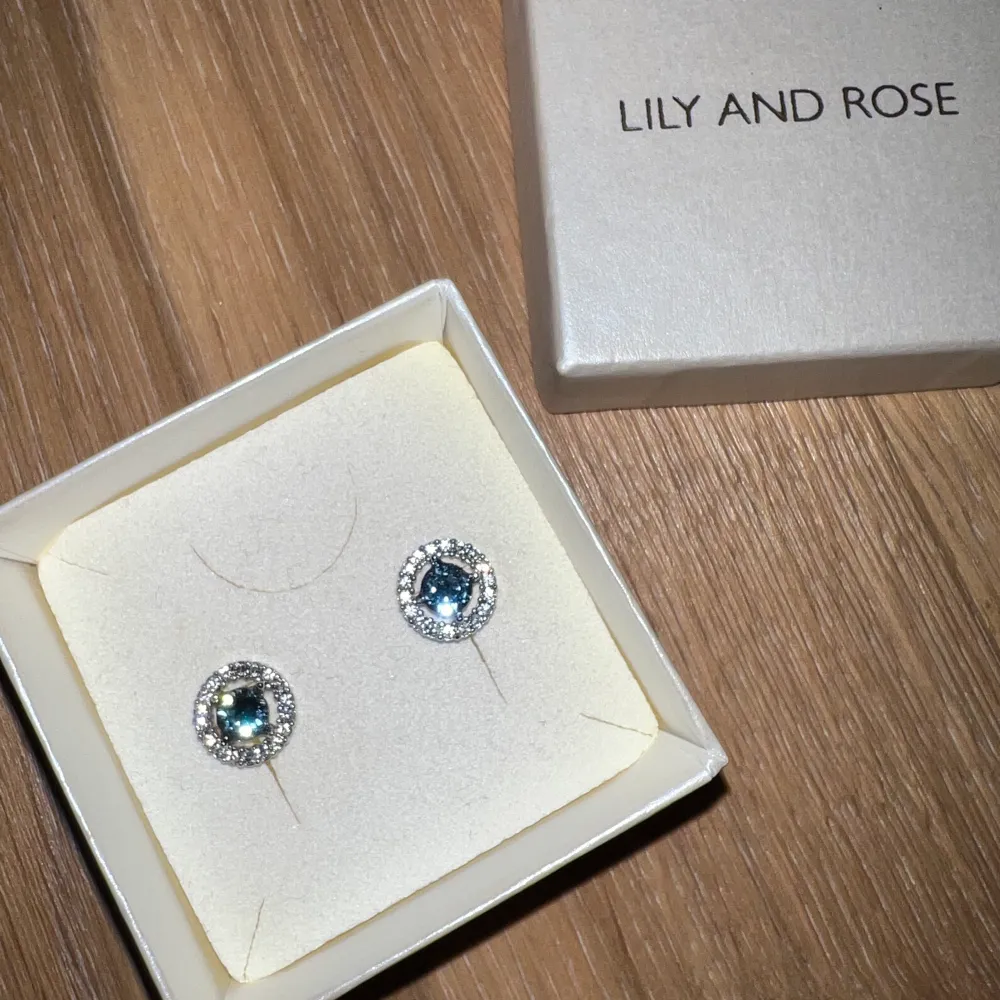 Superfina Lily and rose örhängen i klarblå färg! Fint skick ändats använda några få gånger . Övrigt.