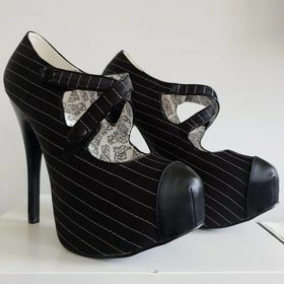 Bordello Teeze Pinstriped Platform Pumps