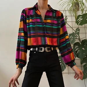 Vintage Kellermann blouse - Multi-colored striped shirt by Kurt Kellermann Made in Finland Size M