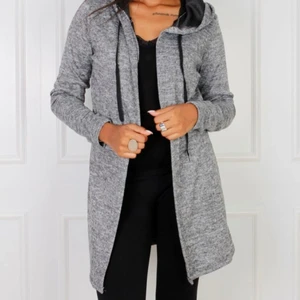 Lång cardigan med huva, grå - Grå