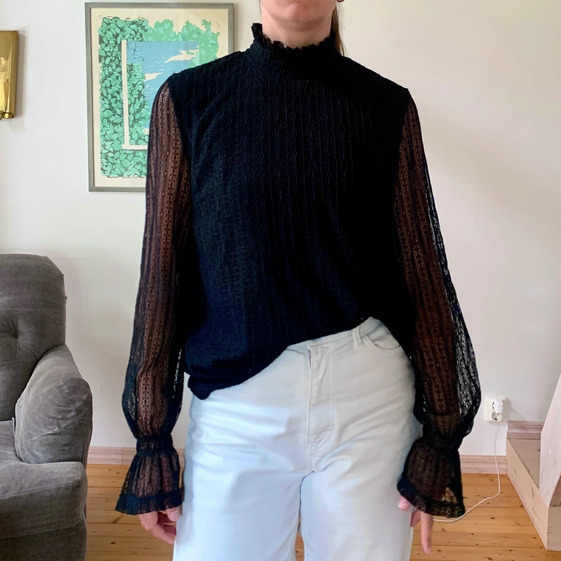 Svart Spetsblus Just Female M - 90