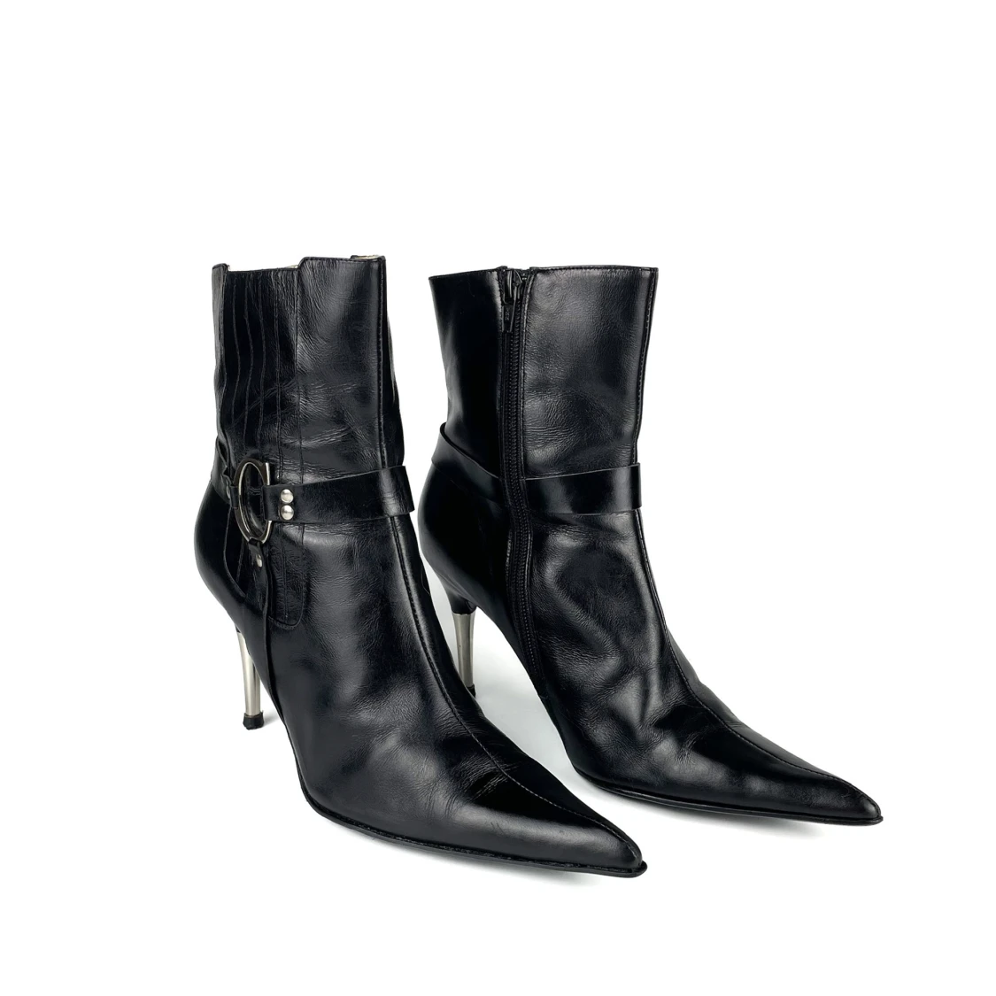 Vintage 00s Y2K Christian Dior real leather pointy toe mid heel high ankle boots in black size 37 EU - 90