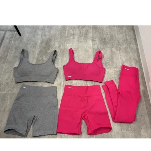 MKlifestyle träningskläder KIT. Oanvänt - •2 sport-bh-ar i L(bra stretch). Den grå är använd några gånger men den rosa är oanvänd. •2 cykelbyxor i S (jättestrechiga så jag upplever att de kan passa en med storlek L lika som en XS). Oanvända båda två •Tights i S (stretchiga som cykelbyxorna) 