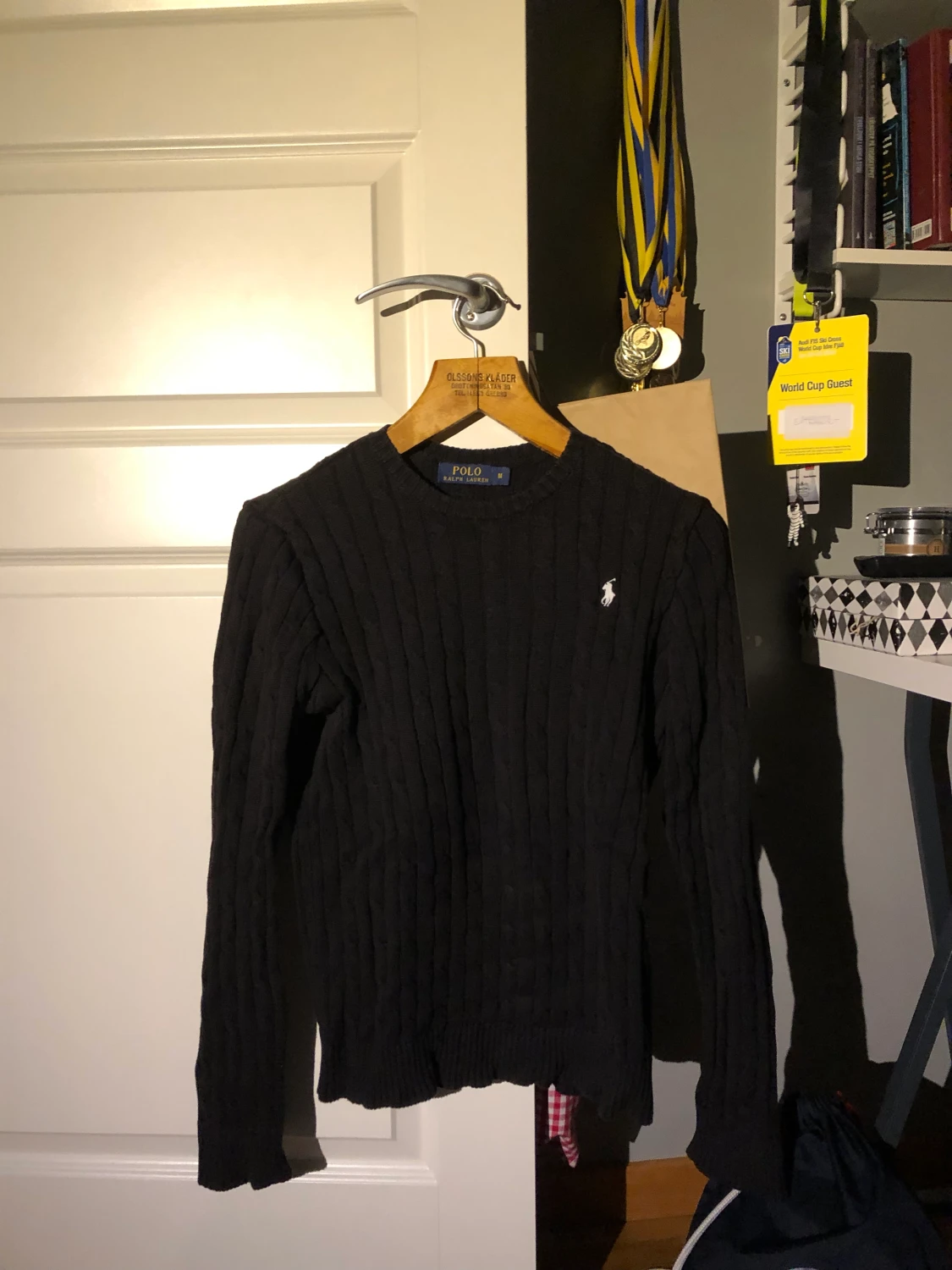 svart  Kabelstickad Ralph Lauren tröja (Dam strl M)