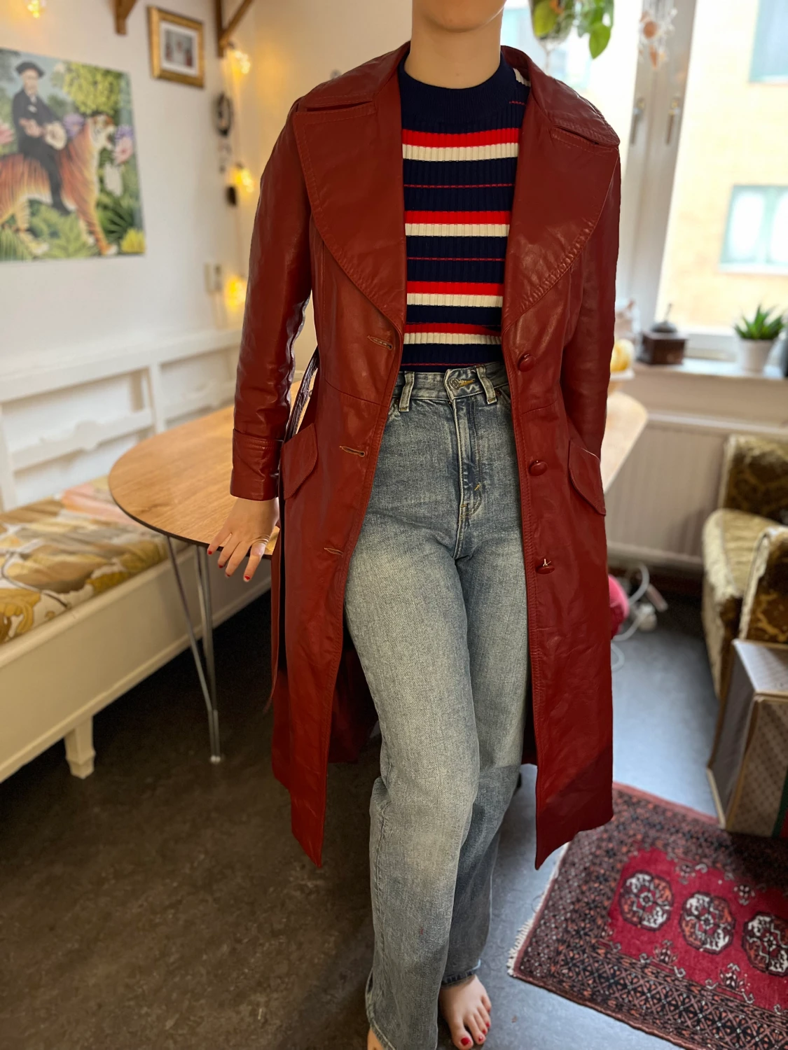 Vintage röd skinnkappa