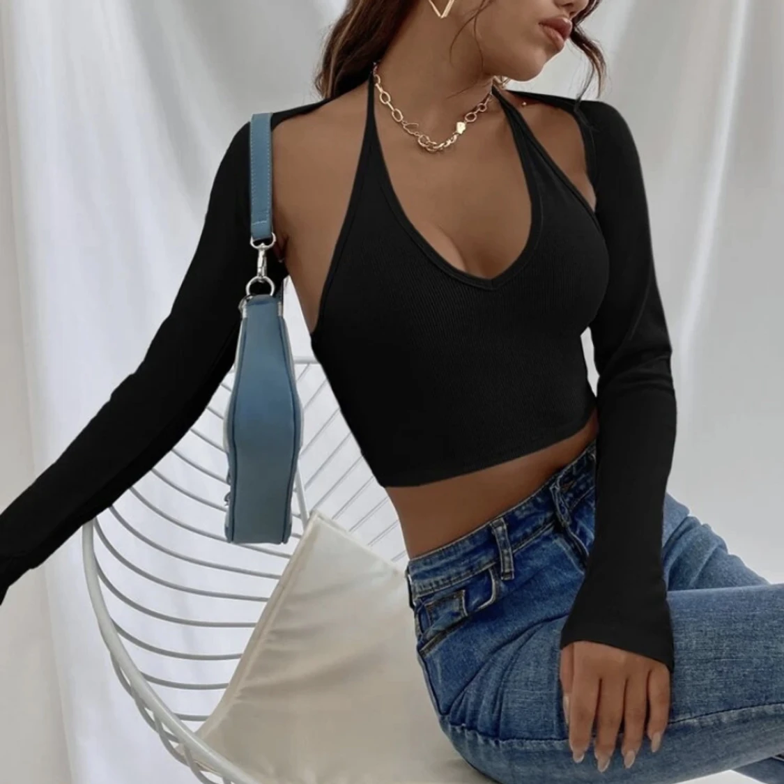 Knytning Baktill Topp & Långärmad tröja till - 91