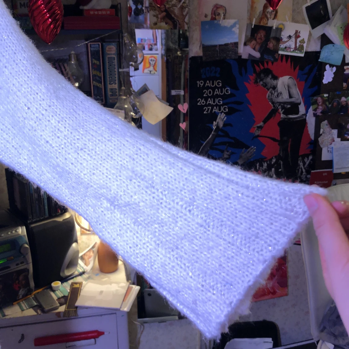 Gullig vit stickad kofta med glitter - 90