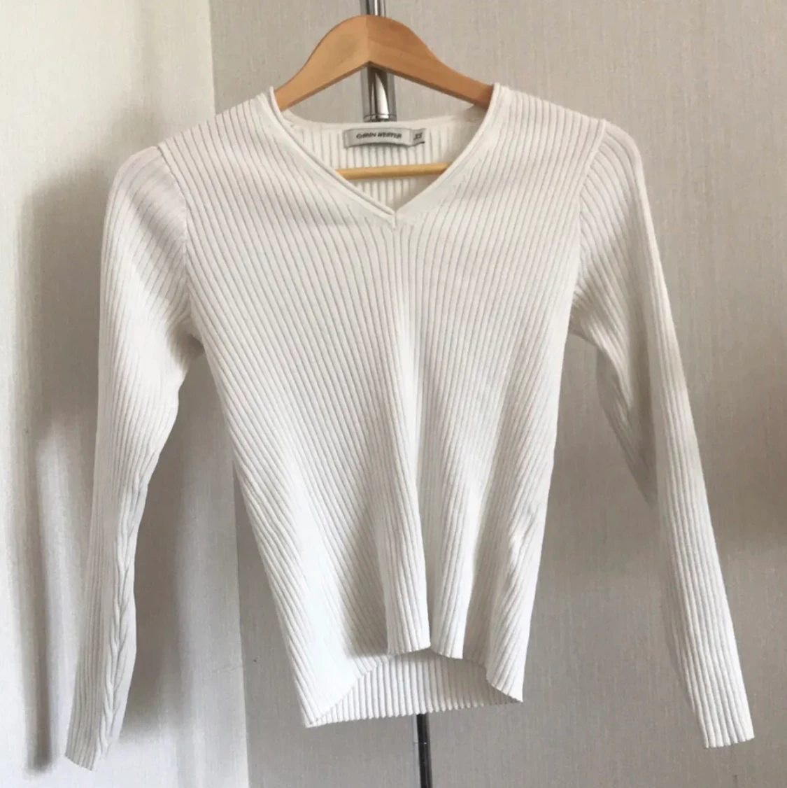 Vit ribbad tröja XS