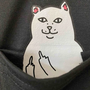  - En svart tröja med en katt som pekar Fuck you i fickan.  Oanvänd. T-shirt. 