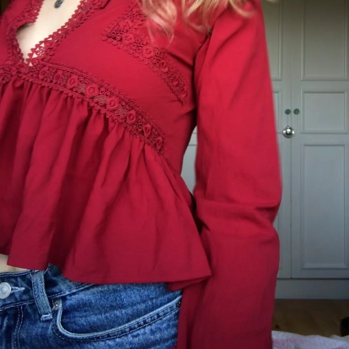 Volangblus med spets - 90