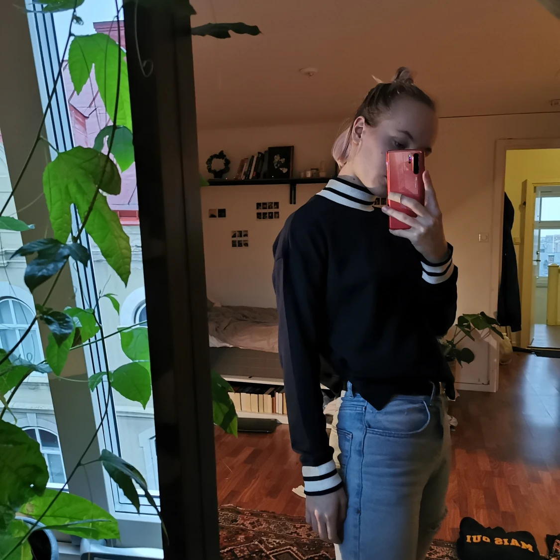 Blå vit turtleneck - 90