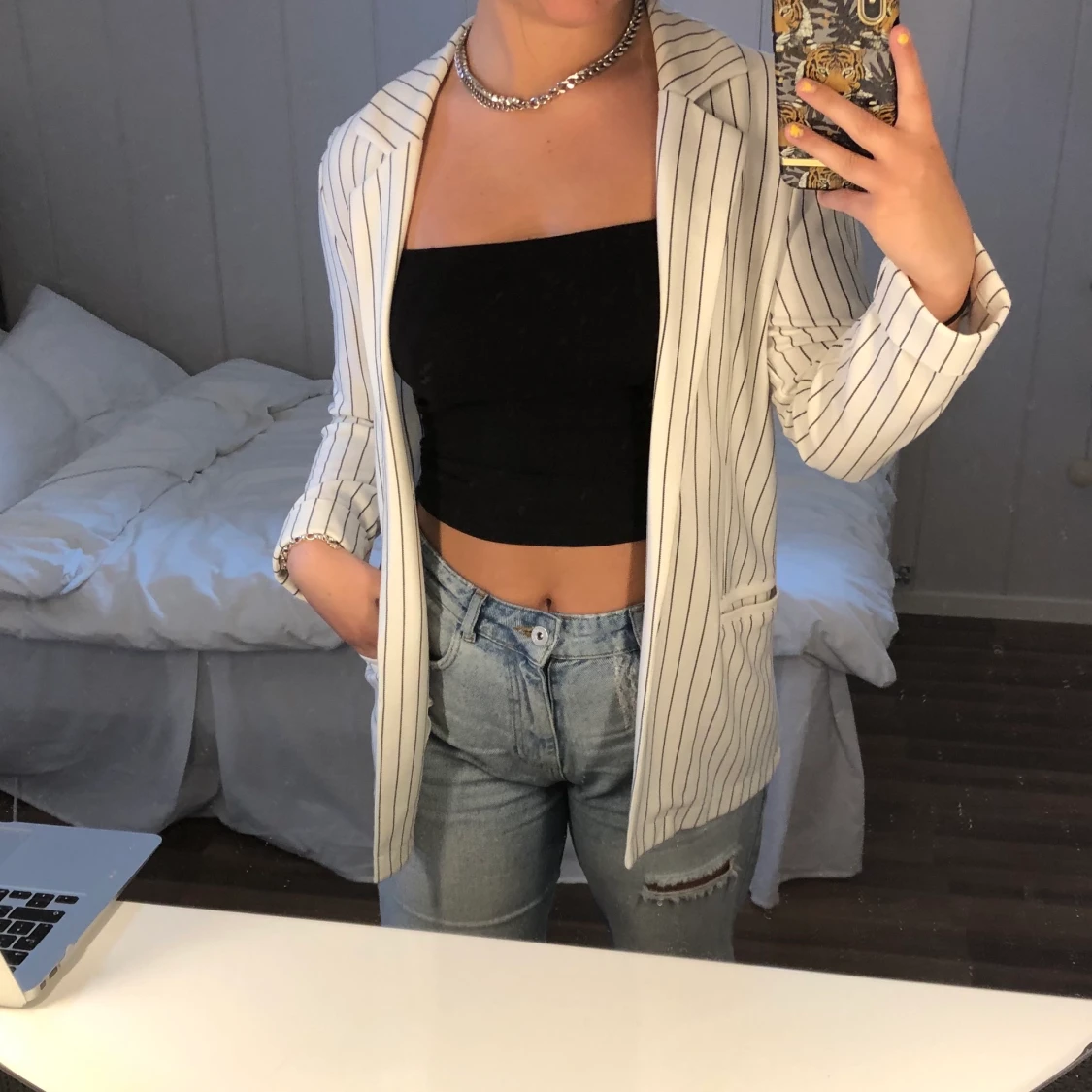 Vit Blazer Med Små Ränder - 91