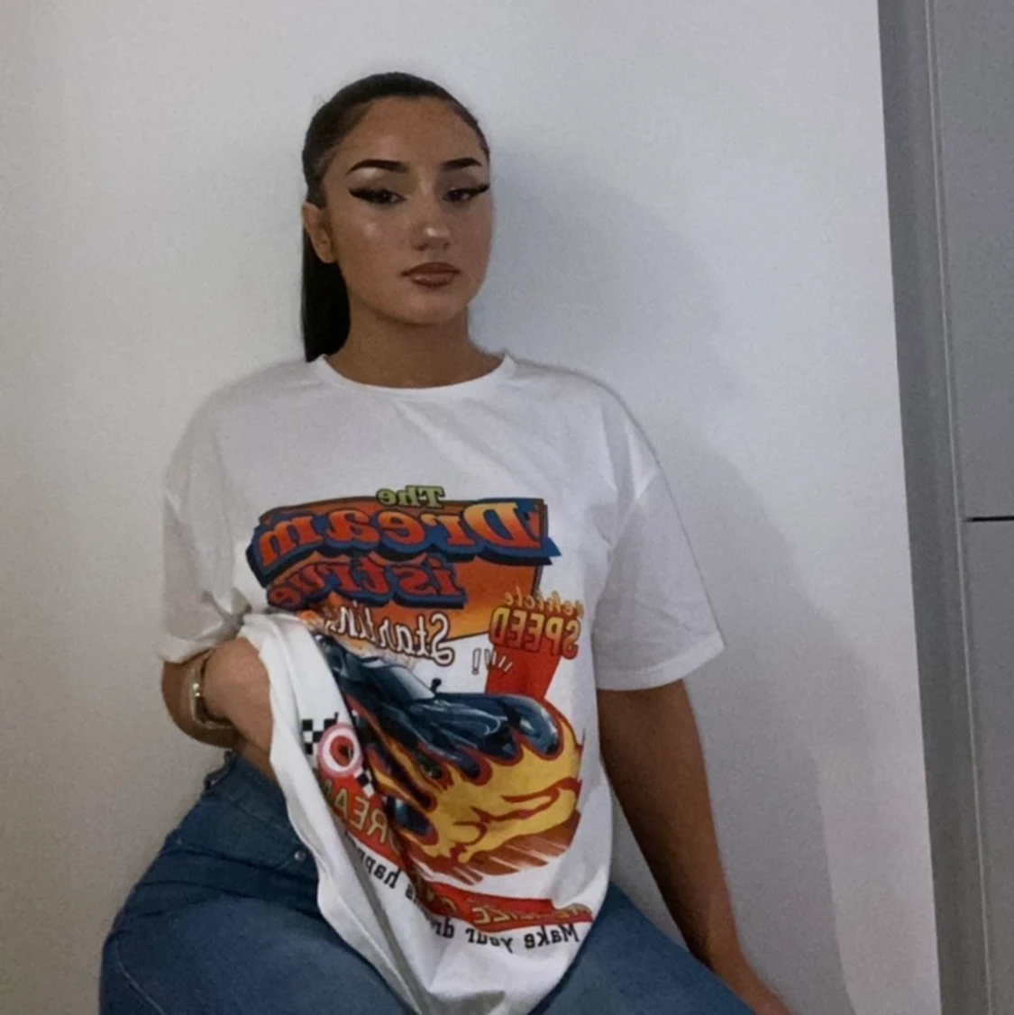 Vit tröja / T-shirt med tryck / retro - 90