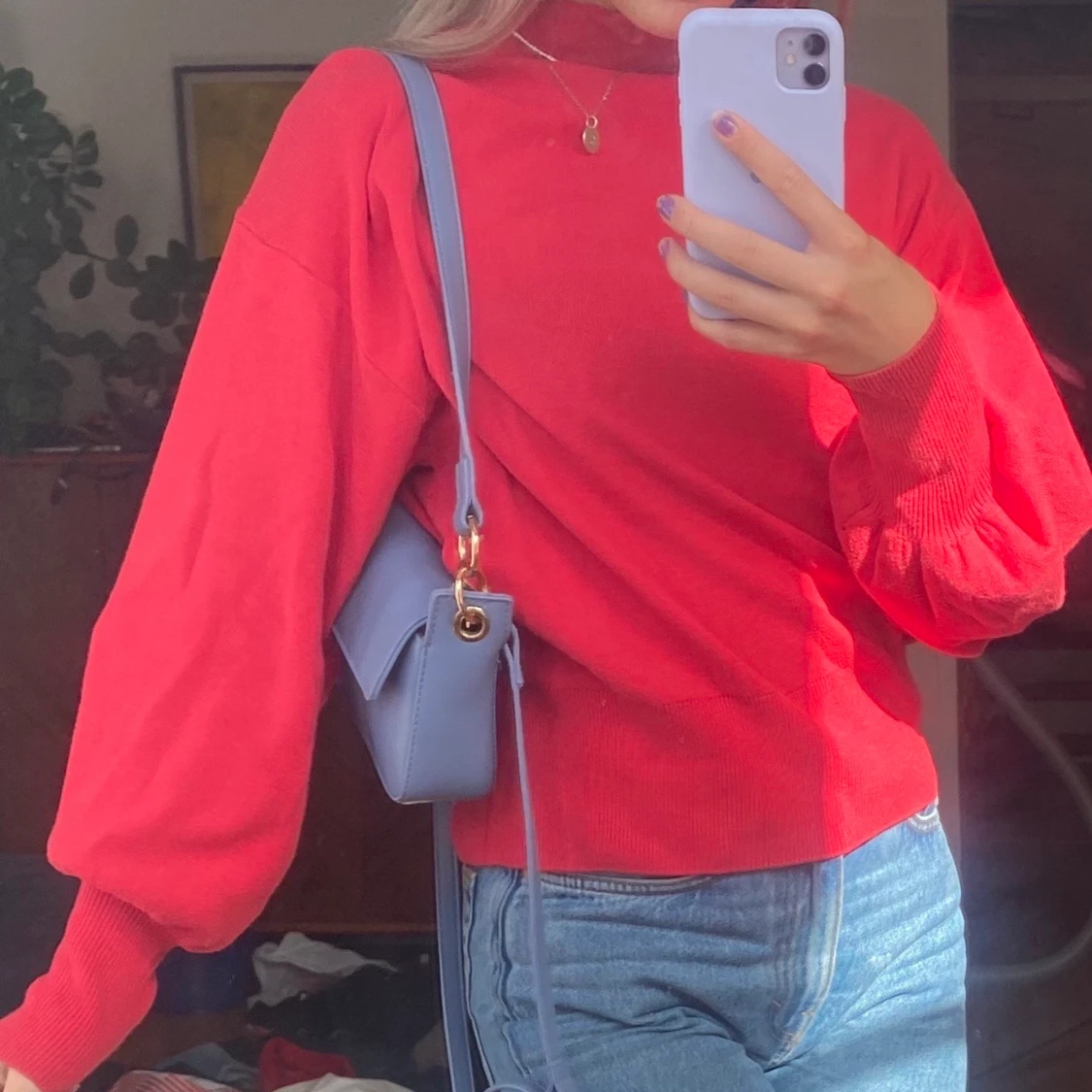 Röd stickad tröja - 90