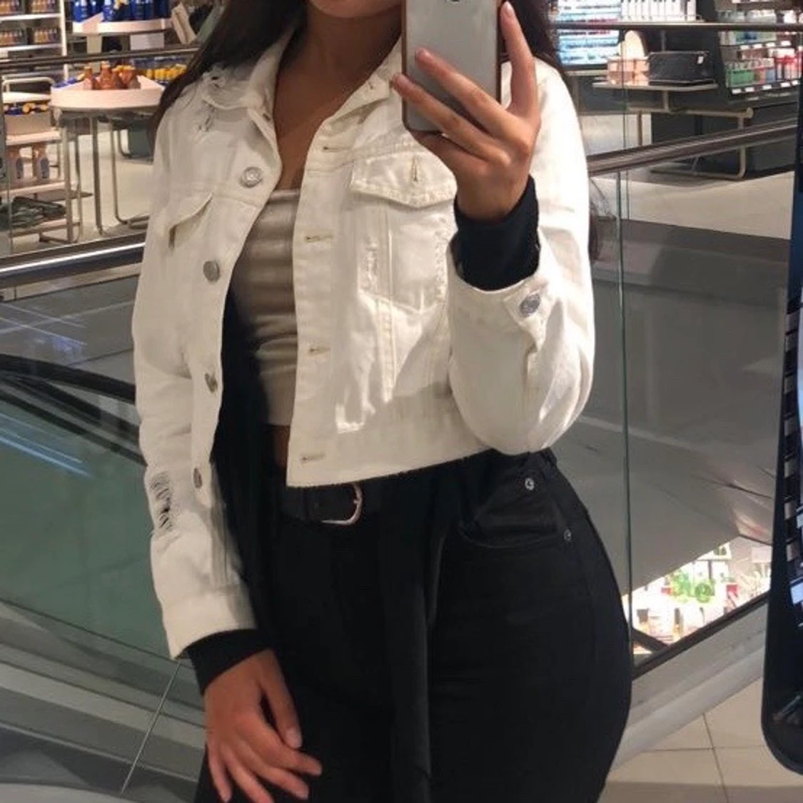 Vit croppad jeansjacka - 90