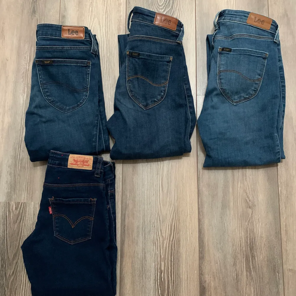 4 par jeans från Levis och Lee❤️ Alla är skinny fit (=tajta) med stretch!❤️ Storlek XS och normal midja❤️ Bra skick!❤️ Nypris ca 800kr/st. 💚💚Jag säljer alla för 100kr + frakt!💚💚. Jeans & Byxor.