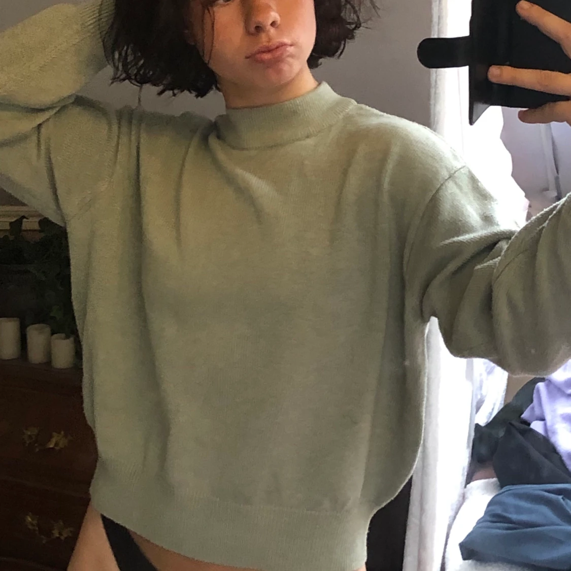 Grön stickad tröja - 90