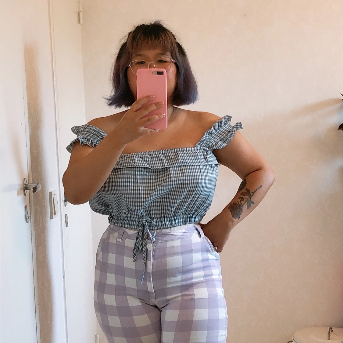 Gingham blå rutig top - 90