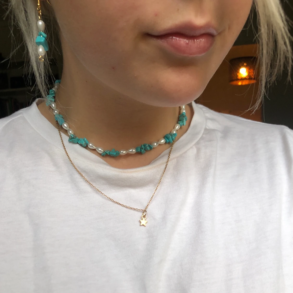 halsband turkost med vitt - 90