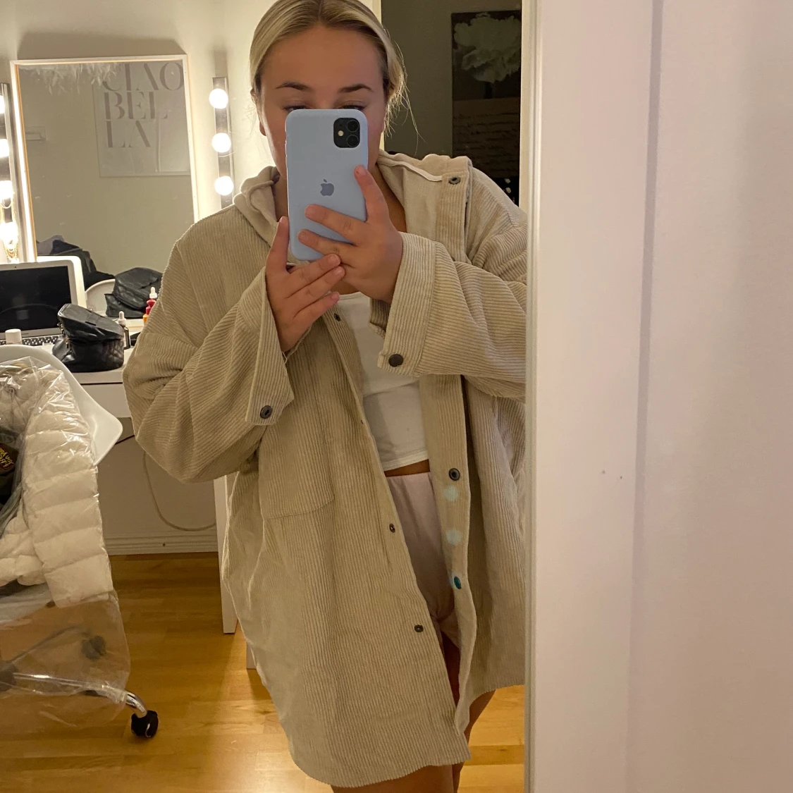 Oversized Manchester skjortjacka med luva