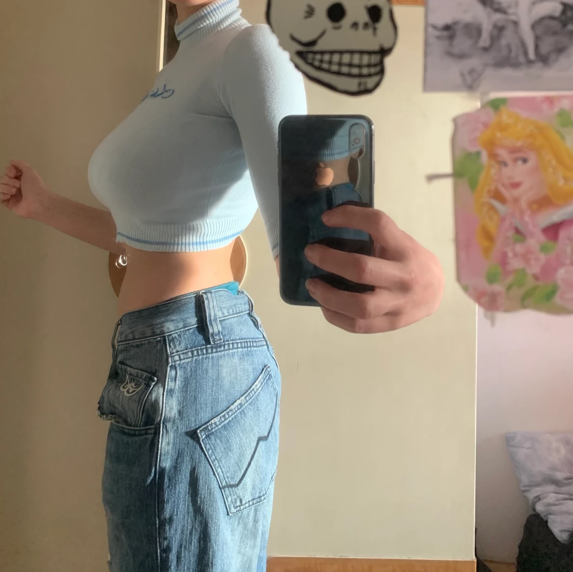 Y2k ljusblå lovely croptop - 90