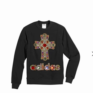  - Jeremy Scott Adidas beaded cross sweater crewneck. SLUTSÅLD 