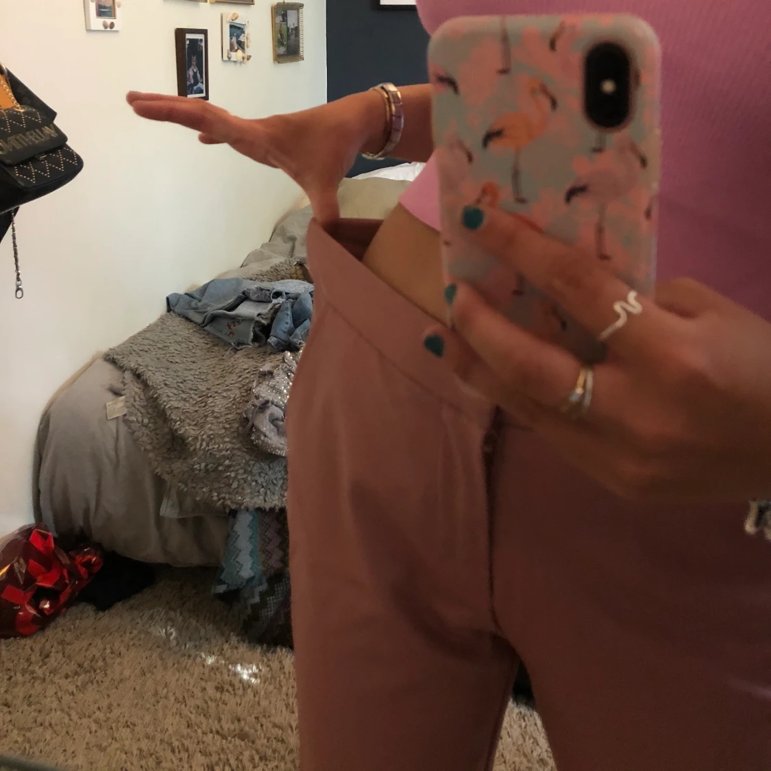 Rosa läder byxor - 91