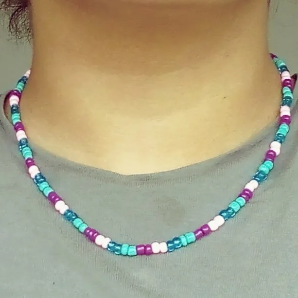 purple, pink and blue beads handmade necklace                                  Material : beads.                                                                                                           DM om du är intresserad 💌. Accessoarer.