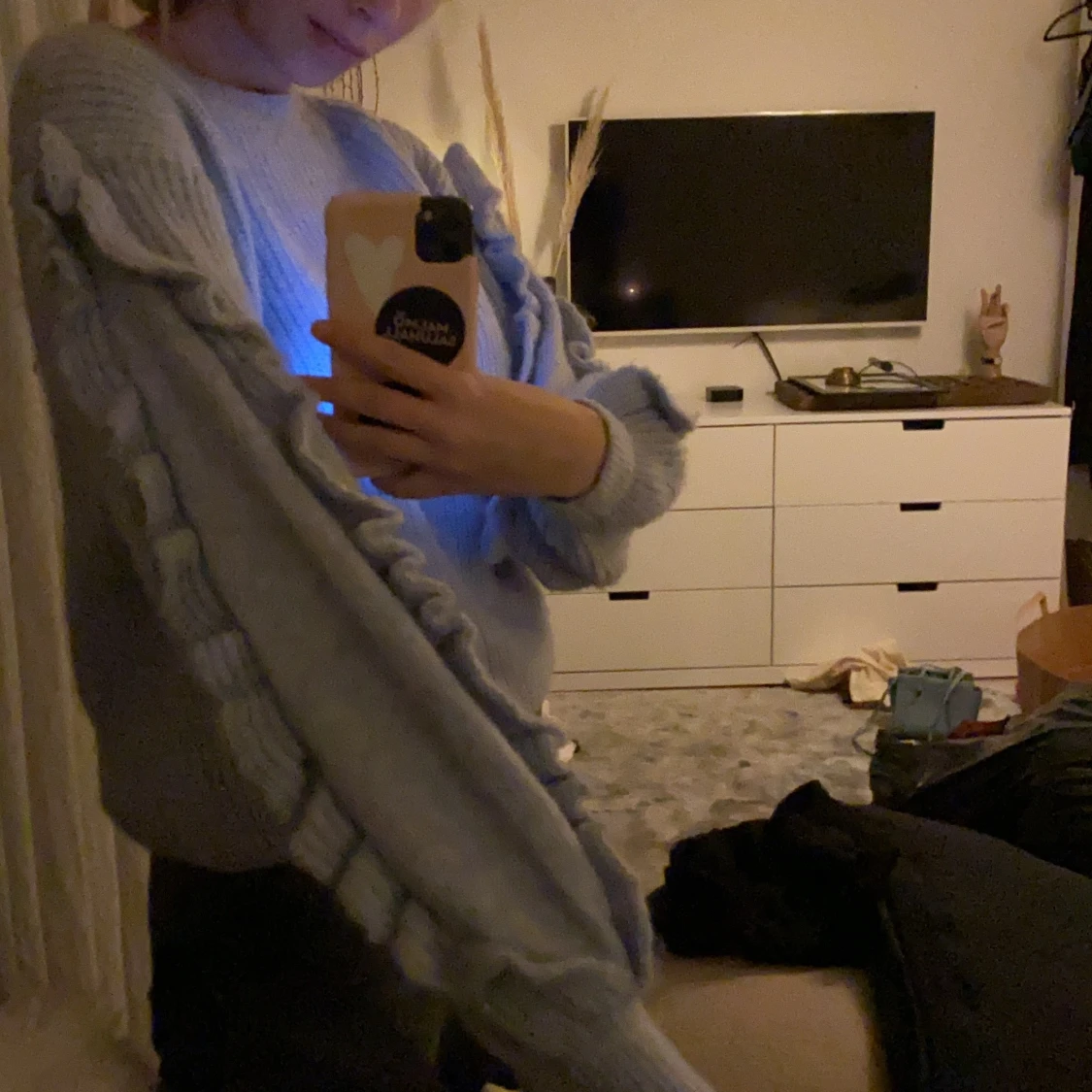 Blå stickad tröja - 90