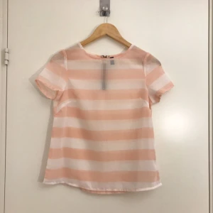  - Vitrosa-randig transparent t-shirt med kort dragkedja i ryggen. Tröjan är egentligen i storlek XS, men passar även en S. Aldrig använd. Köptes för 199 kronor men säljes för 30 kronor. 