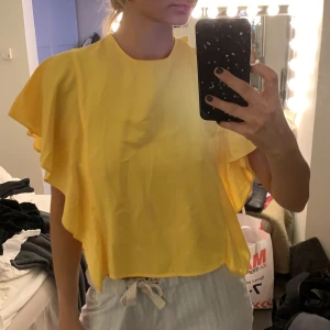 Gul blus från Zara - En gul blus med volanger från Zara i strl S. Använd en gång så bra skick.