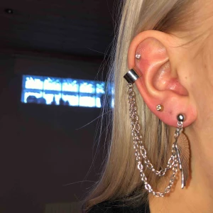 - Oanvänt örhänge med kedja + earcuff köpt på glitter. I örhänget hänger även en vinge i silverfärg.
