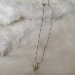  - Halsband med silvrig tärning på. 