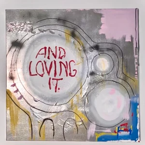 •AND LOVING IT. - 90x90 (3cm djup). Chrome bakgrund med massa skit på.                                                                             Bud: