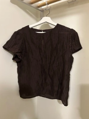 Brun kortärmad blus från Wera - Säljer en brun blus från Wera i storlek 34. Blusen har korta ärmar, rund halsringning och ett subtilt ribbat tyg som ger en snygg struktur. 
