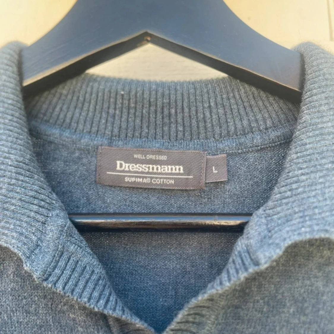 Blå pikétröja Dressmann Supima L - 1