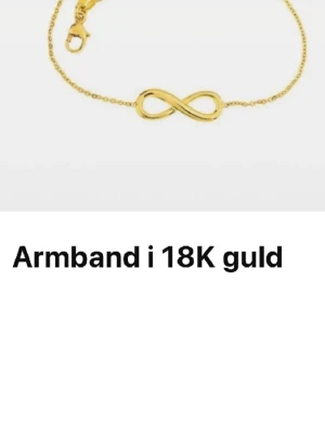 Armband i 18k guld från Guldfynd  - Infinity armband i 18k guld från Guldfynd endast använd en gång testen förvaras bara i lådan.längden är 19cm.kan även vara 17cm den väger ca 1gram .